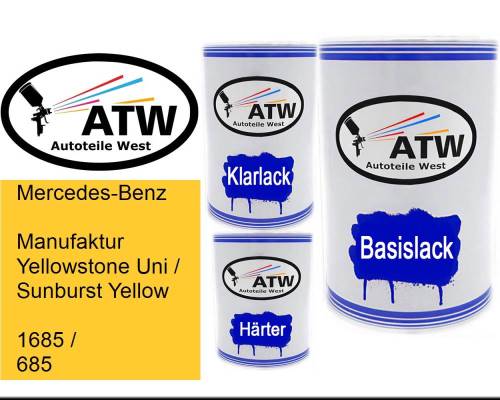 Mercedes-Benz, Manufaktur Yellowstone Uni / Sunburst Yellow, 1685 / 685: 500ml Lackdose + 500ml Klarlack + 250ml Härter - Set, von ATW Autoteile West.